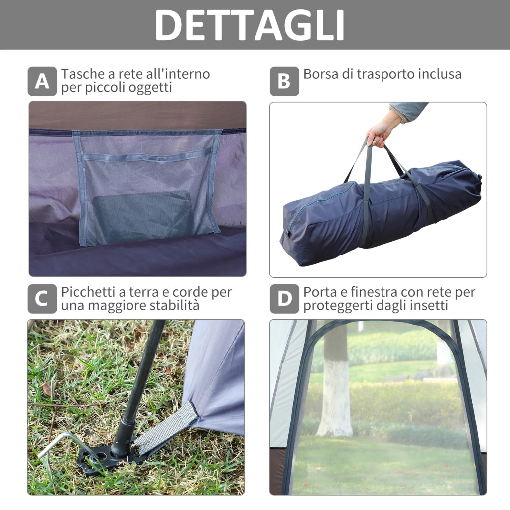 Tenda da Campeggio-Tenda per Escursionismo 2 Posti con Apertura Automatica e Accessori Inclusi,Tessuto Oxford e Fibra di vetro,Grigia e Nera