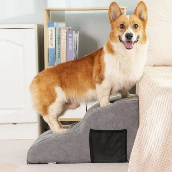 Trappola per cani per piccoli cani, 2-trappola scala per animali domestici con gradino per cani rimovibile per divano letto, copertura lavabile, scala per gatti per anziani gatti e cani (2-trappola grigia)