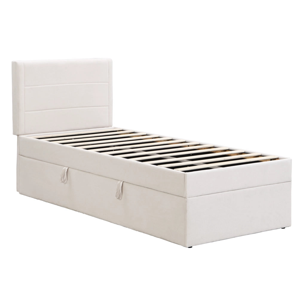 LETTO singolo contenitore 90x200 cm Beige in lino e MDF