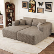 Divano modulare chaise longue senza montaggio salvaspazio in tessuto velluto a coste cammello 180 × 151 × 58 cm