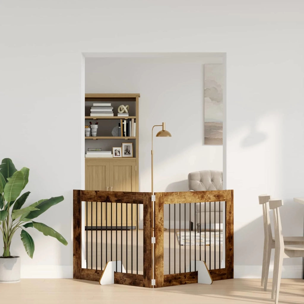 Cancello per cani con supporti 2 pcs Rovere Fumo 100 x 80 cm