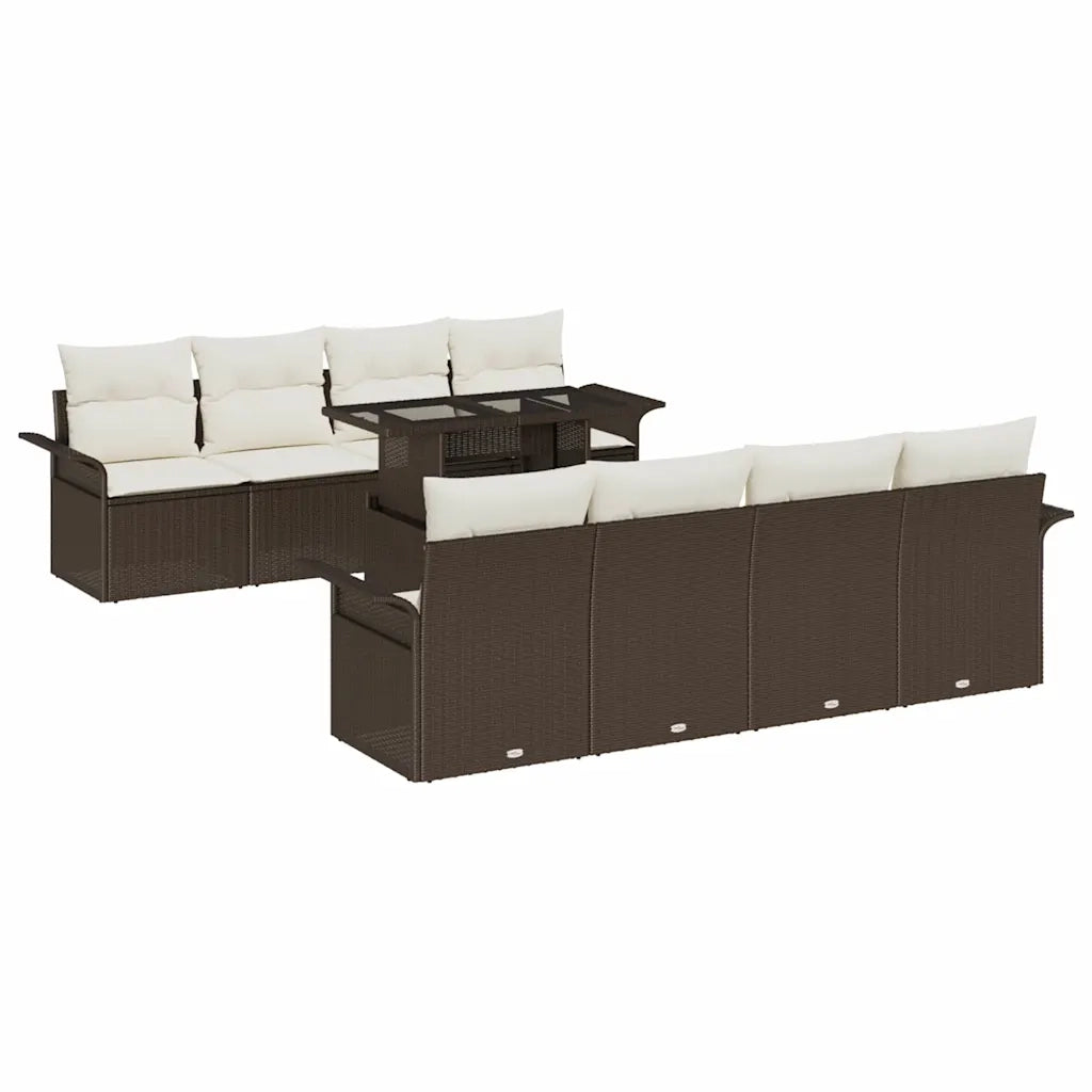 Set Divano da Giardino con cuscino 9 pcs Marrone Poly Rattan