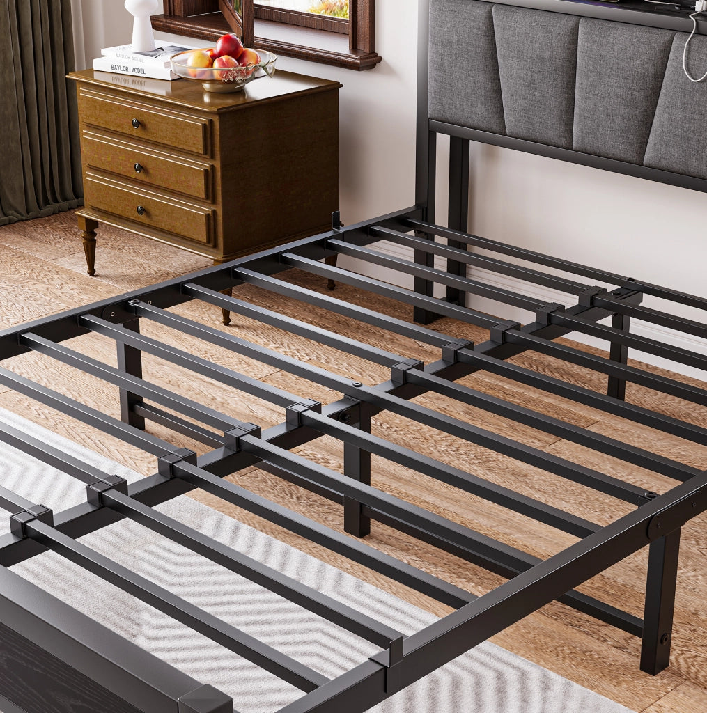 Letto matrimoniale 140x190 cm con LED, USB e testiera contenitore