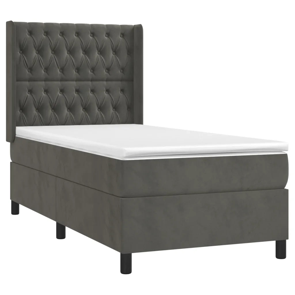 Letto a Molle con Materasso e LED Grigio Scuro 90x190cm Velluto 3139716