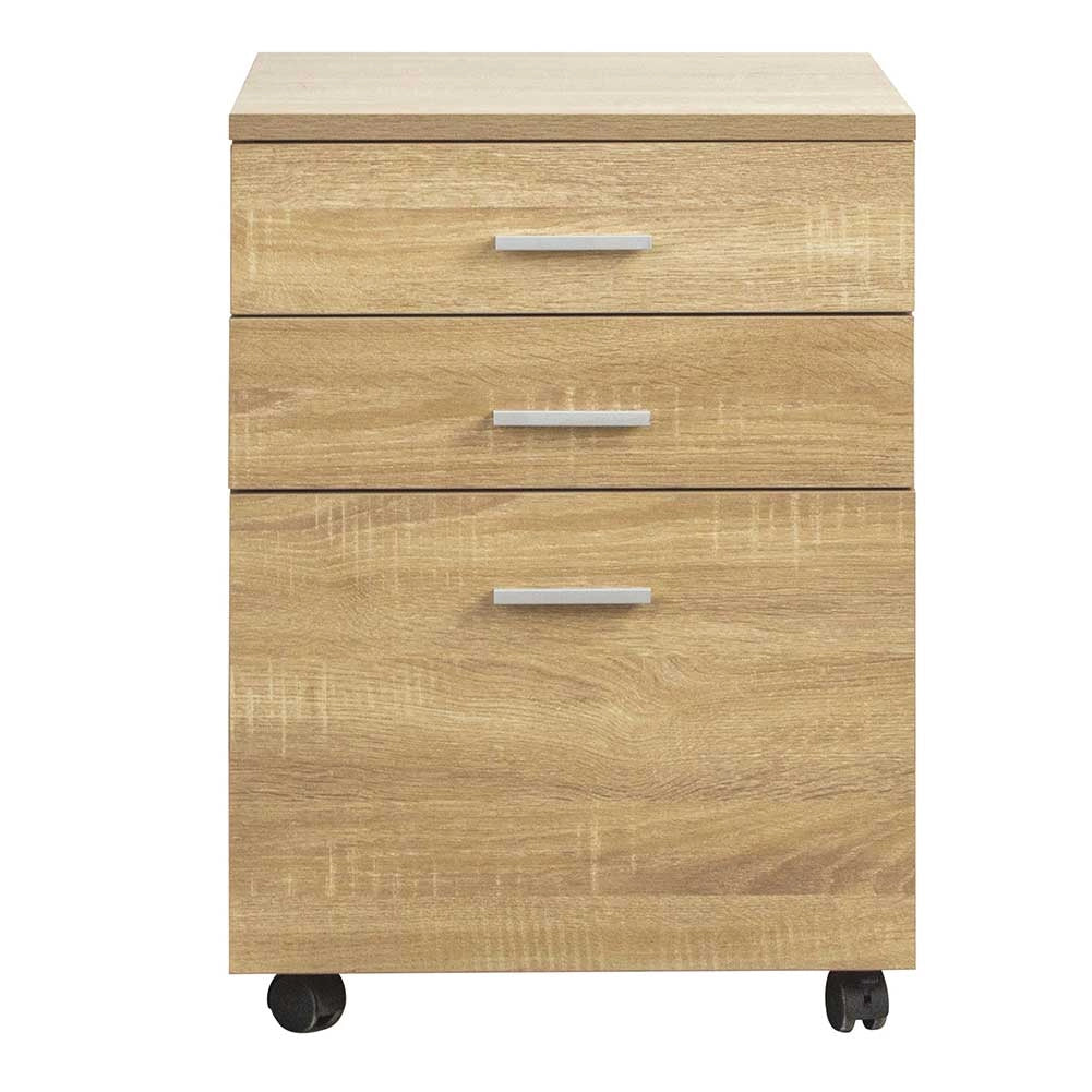 Cassettiera Scrivania Ufficio Legno MDF Mobiletto Stampante 3 Cassetti Quercia