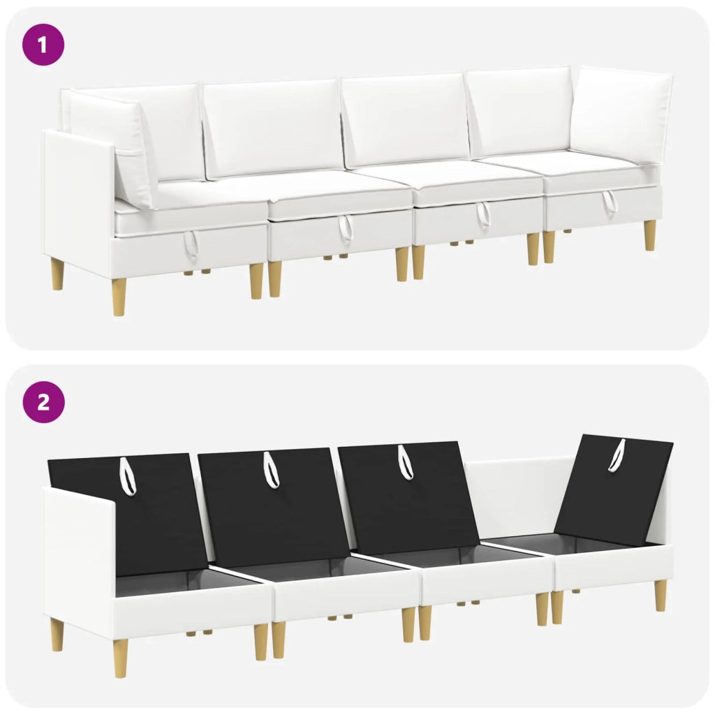 Set di divani modulari con spazio di archiviazione 4 pcs Bianco