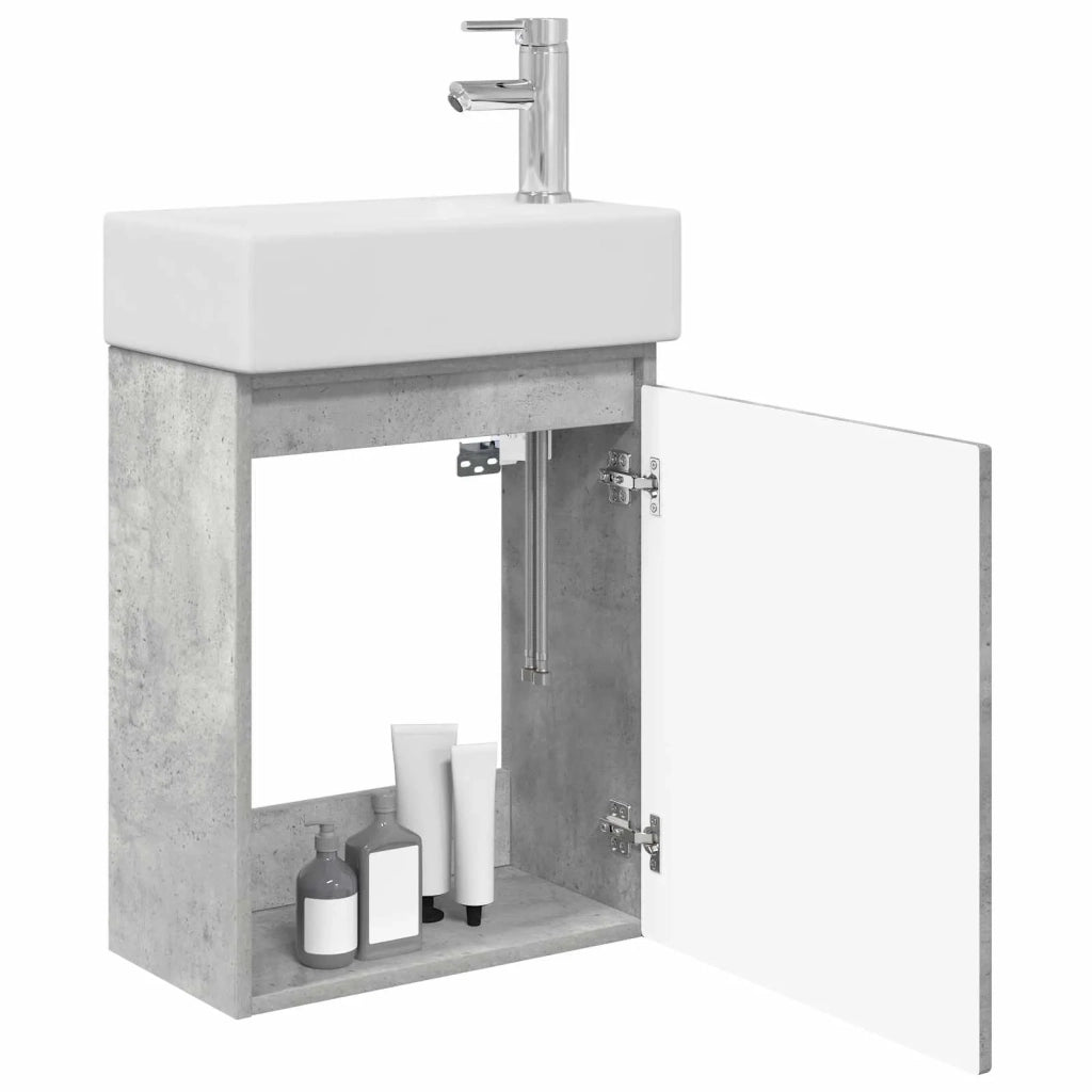 Mobile bagno con rubinetto Grigio Cemento 45,5 x 22,5 x 84 cm 889454