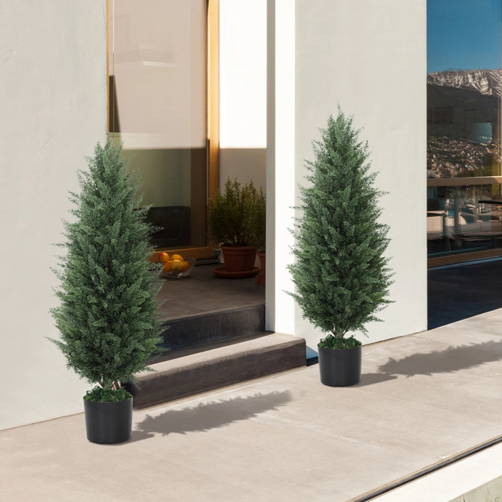 Set 2 Alberi Cipresso Artificiali con Vaso ¨C Zephmum ¨C Verde 90 cm