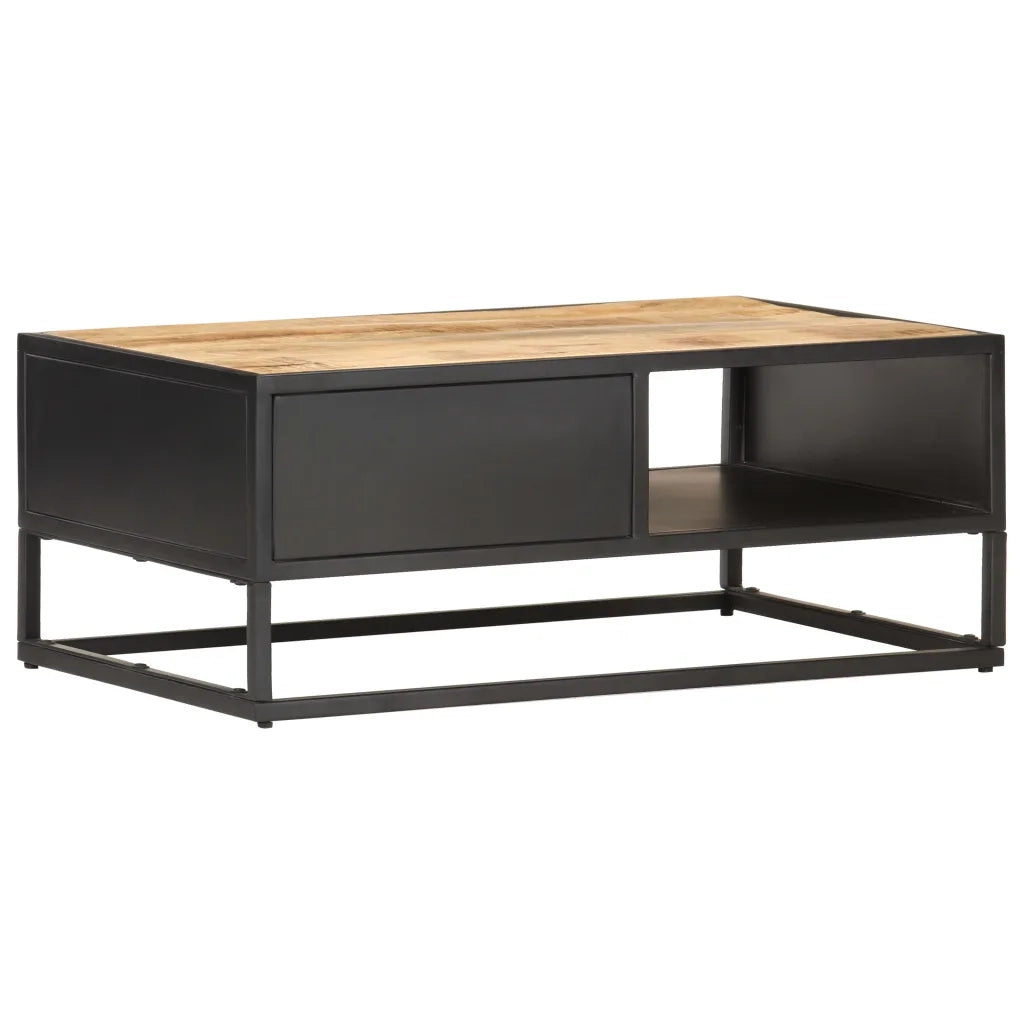 Tavolino con Anta Intagliata 90x55x36 cm Legno di Mango Grezzo 320946