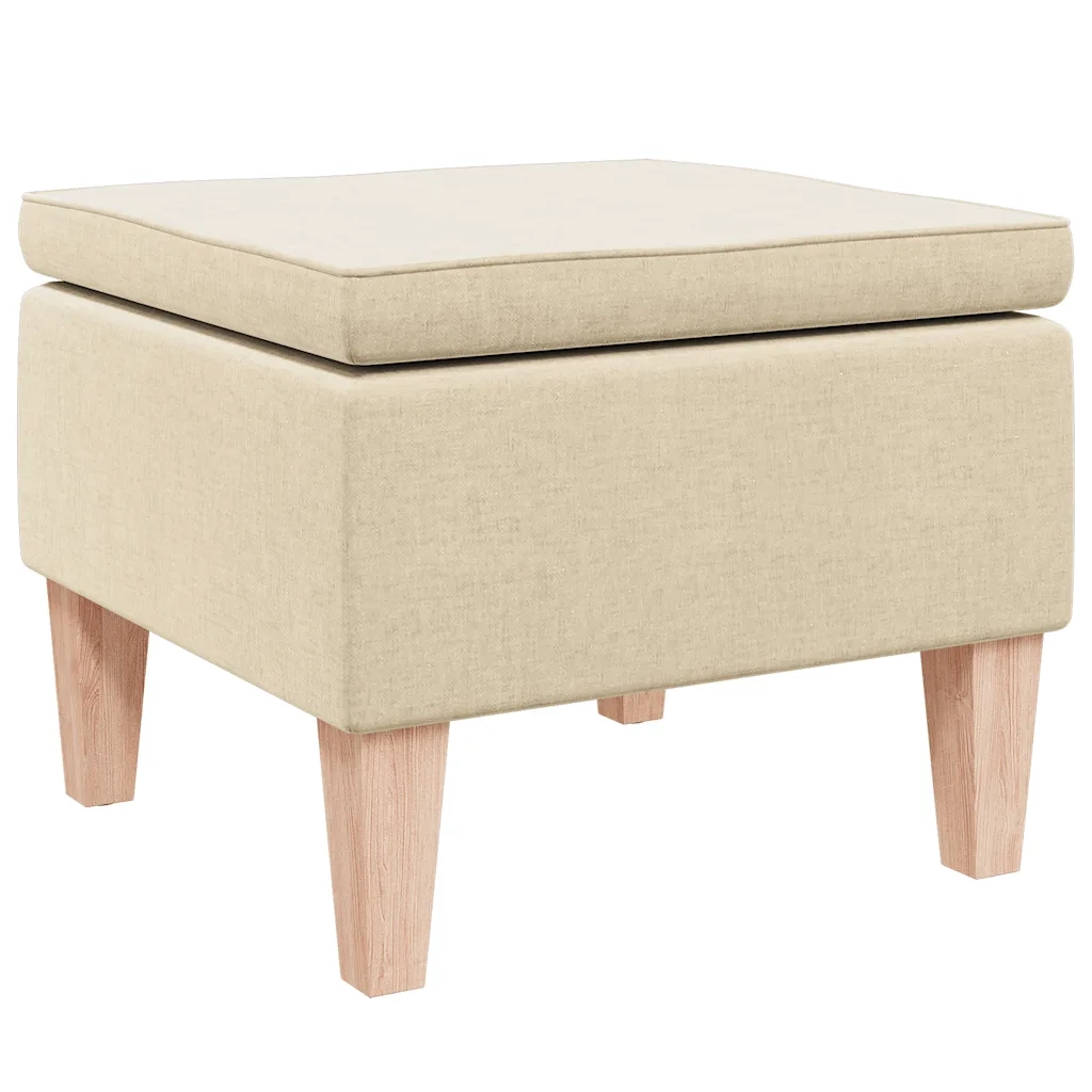 Poggiapiedi con Gambe in Legno Crema in Tessuto 329434