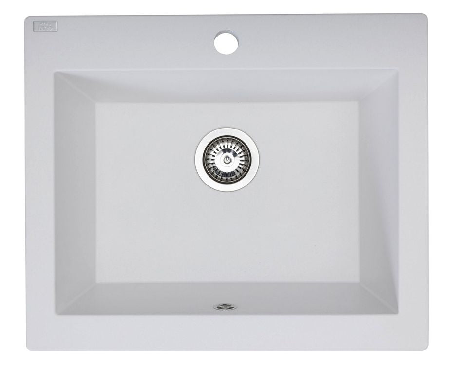 Lavello a vasca singola con grembiule – lavello ceramica 63×49 cm, sifone salvaspazio incluso