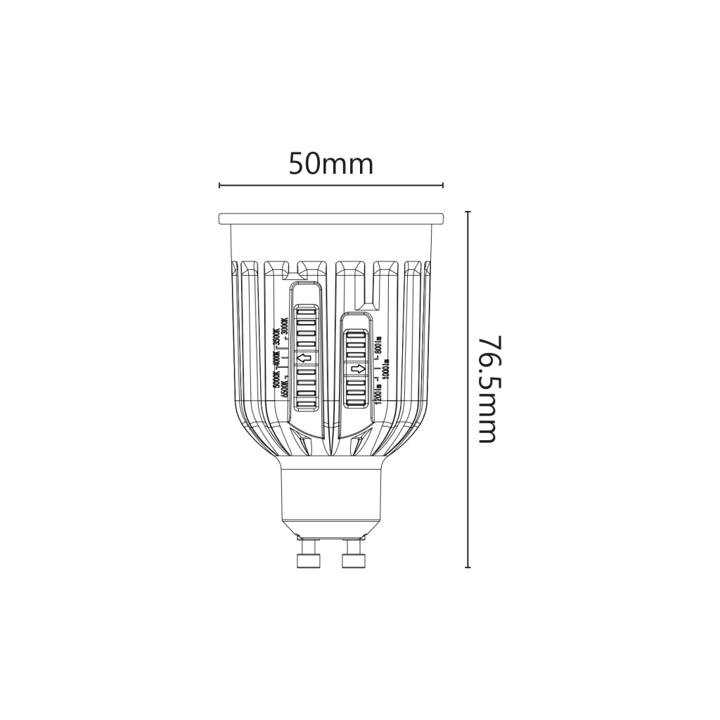 Alcapower Lampada LED Dicroica GU10 230V Dimmerabile 5CCT Selezionabile 6/8/10W, Flusso Luminoso Fino a 1200lm, Classe Energetica D, 50x76.5mm