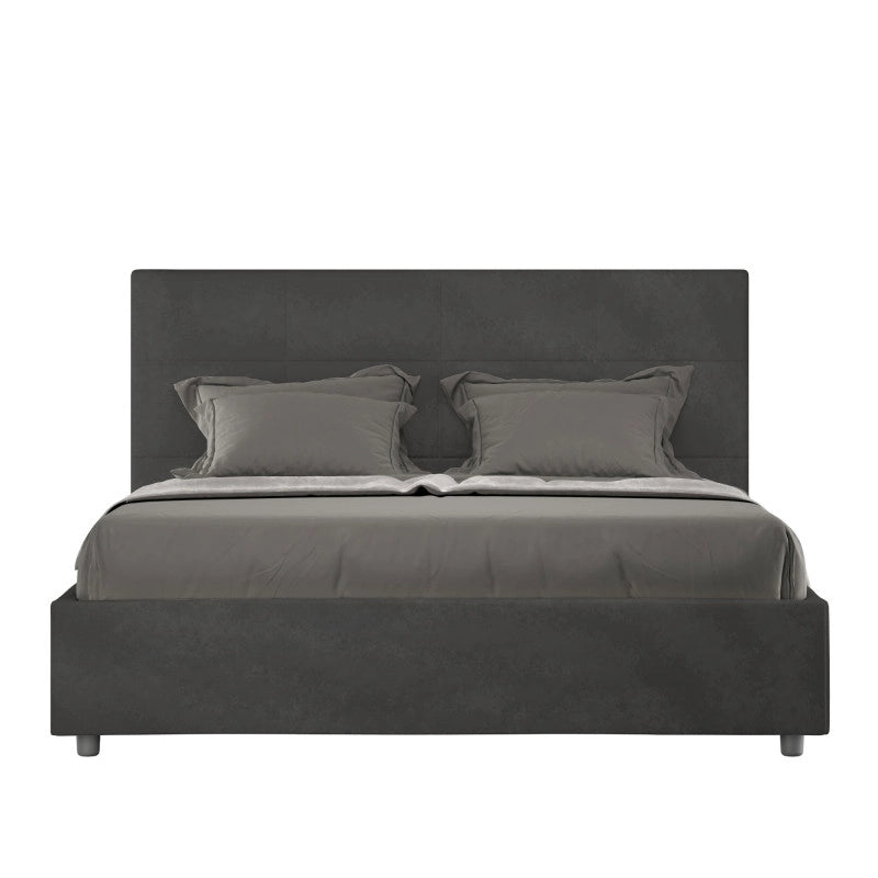 Letto imbottito Piazza e mezzo 130x200 cm Mika - Con rete,Microfibra,Grigio