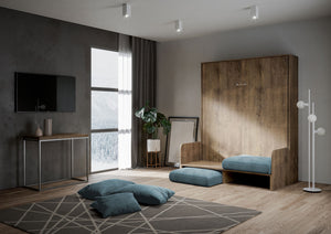 Letto Matrimoniale A Scomparsa 160 Kentaro Con Divano Noce e Azzurro