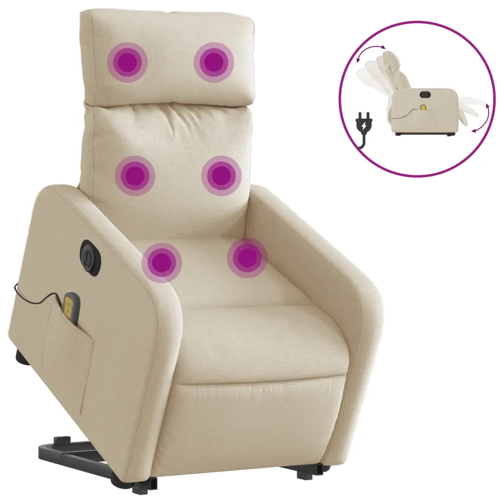 Poltrona Alzapersona Massaggiante Elettrica Crema in Tessuto 3206734