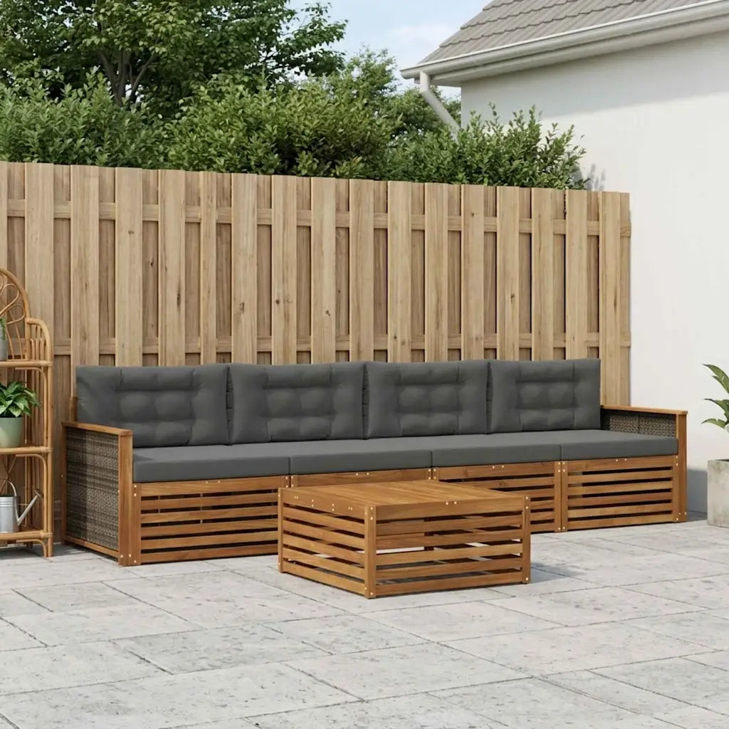 Set di divani da esterno con cuscino 5 pcs Naturale e Antracite