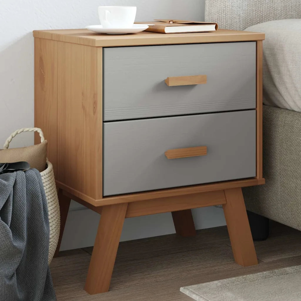 Comodino OLDEN Grigio e Marrone in Legno Massello di Pinocod mxl 113718