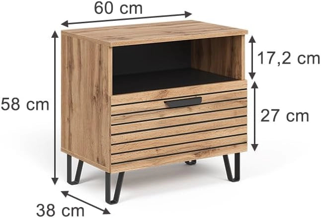 Comodino camera da letto Amber, Quercia Wotan, 60 x 58 cm