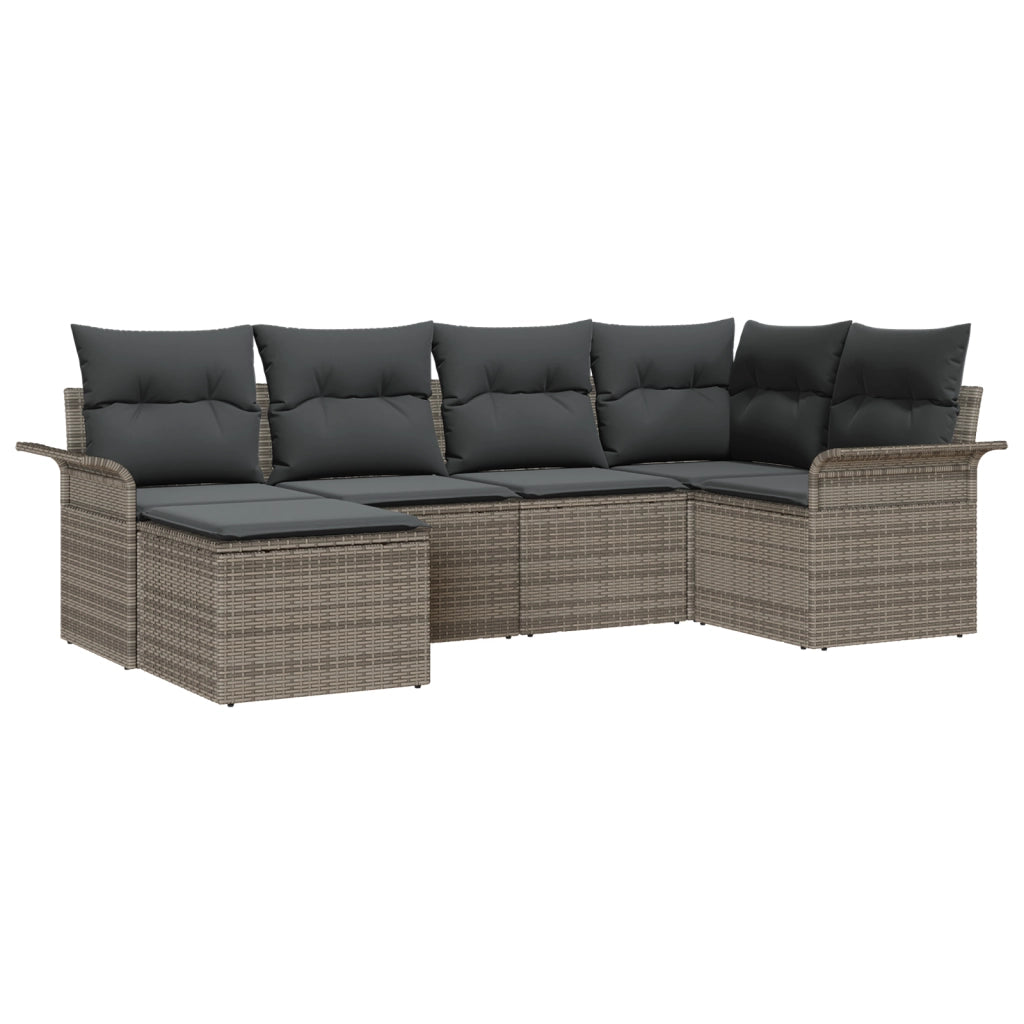 Set Divano da Giardino 6 Pezzi con Cuscini Grigio Polyrattan