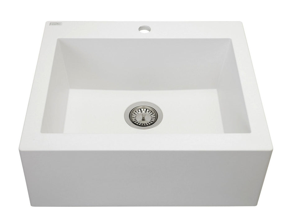 Lavello a vasca singola con grembiule – lavello ceramica 63×49 cm, sifone salvaspazio incluso