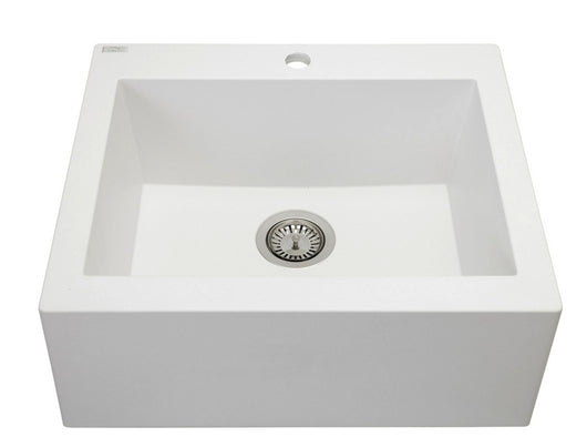 Lavello a vasca singola con grembiule – lavello ceramica 63×49 cm, sifone salvaspazio incluso