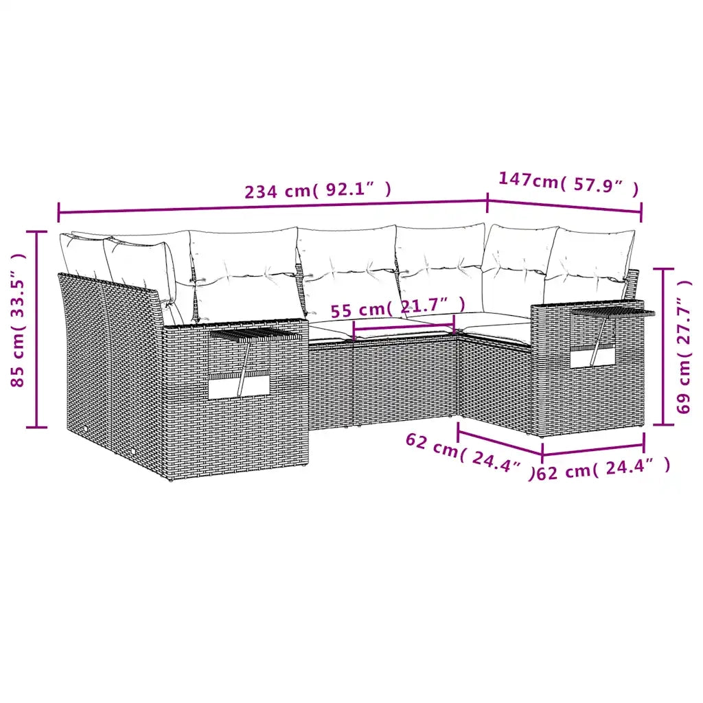 Set Divani da Giardino 6 pz con Cuscini Nero in Polyrattan 3220576