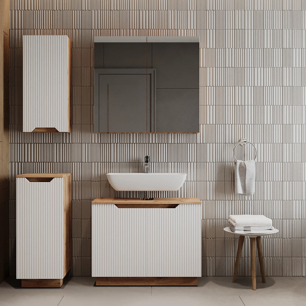Vicco Set di mobili da bagno Rovere/bianco a strisce 4 parti