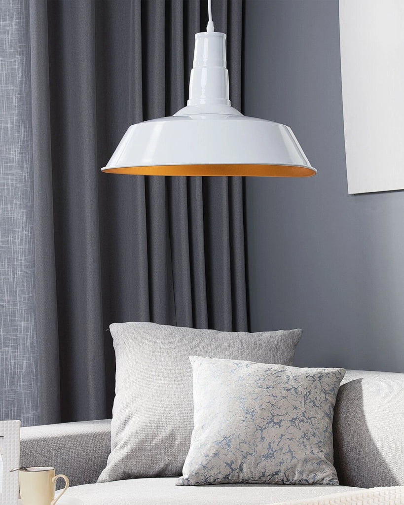 Lampada a sospensione da soffitto a 1 luce bianca con paralume rotondo in alluminio lucido da cucina moderna