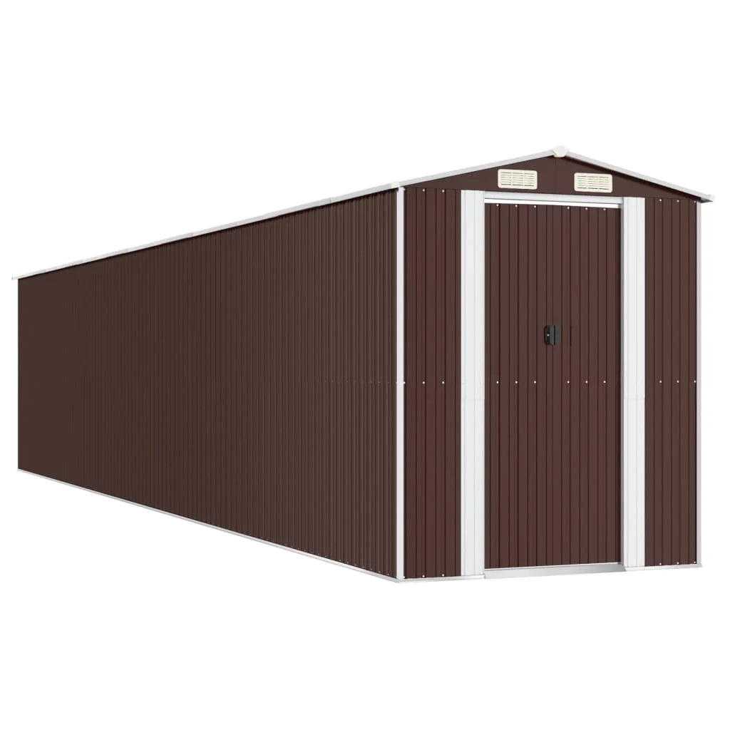 Casetta da giardino cabina ripostiglio capanno da esterno capanno per attrezzi robusta scura 192 x 1021 x 223 cm acciaio zincato marrone 02_0022315