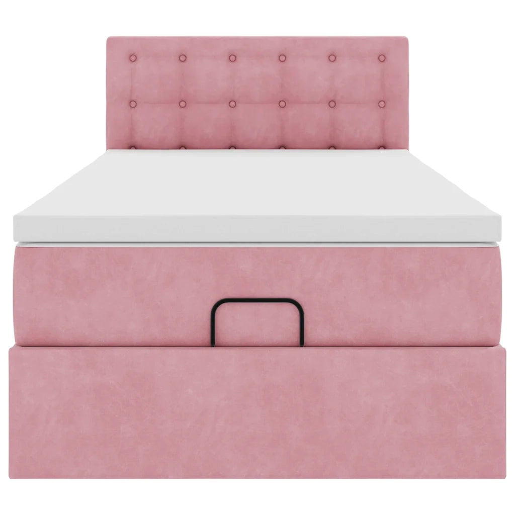 Pouf Letto con Materasso e LED Rosa 80x200cm in Velluto