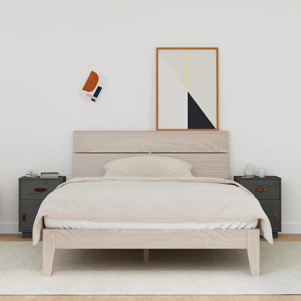 Comodini Grigi 2 pz 40x34x55 cm in Legno Massello di Pino 818310