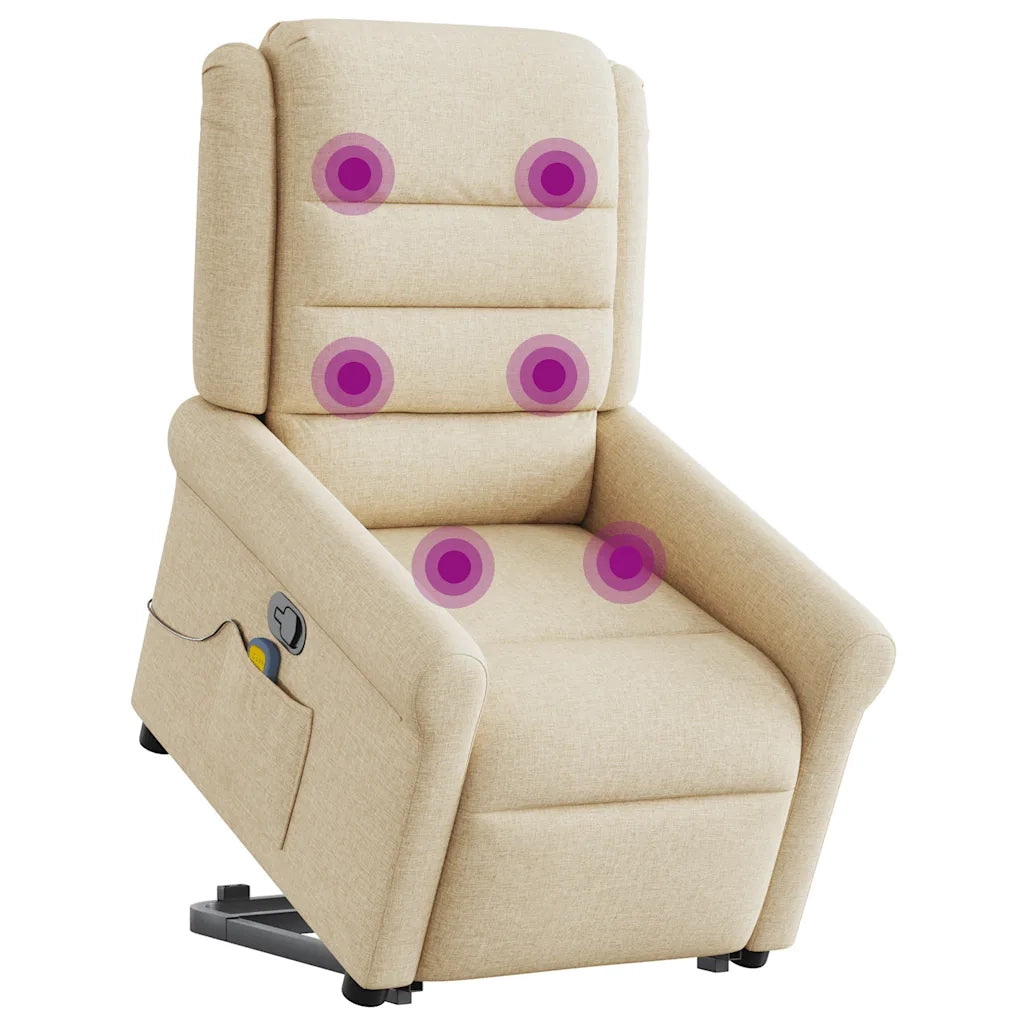 Poltrona Alzapersona Massaggiante | Sedia Relax Reclinabile Crema in Tessuto