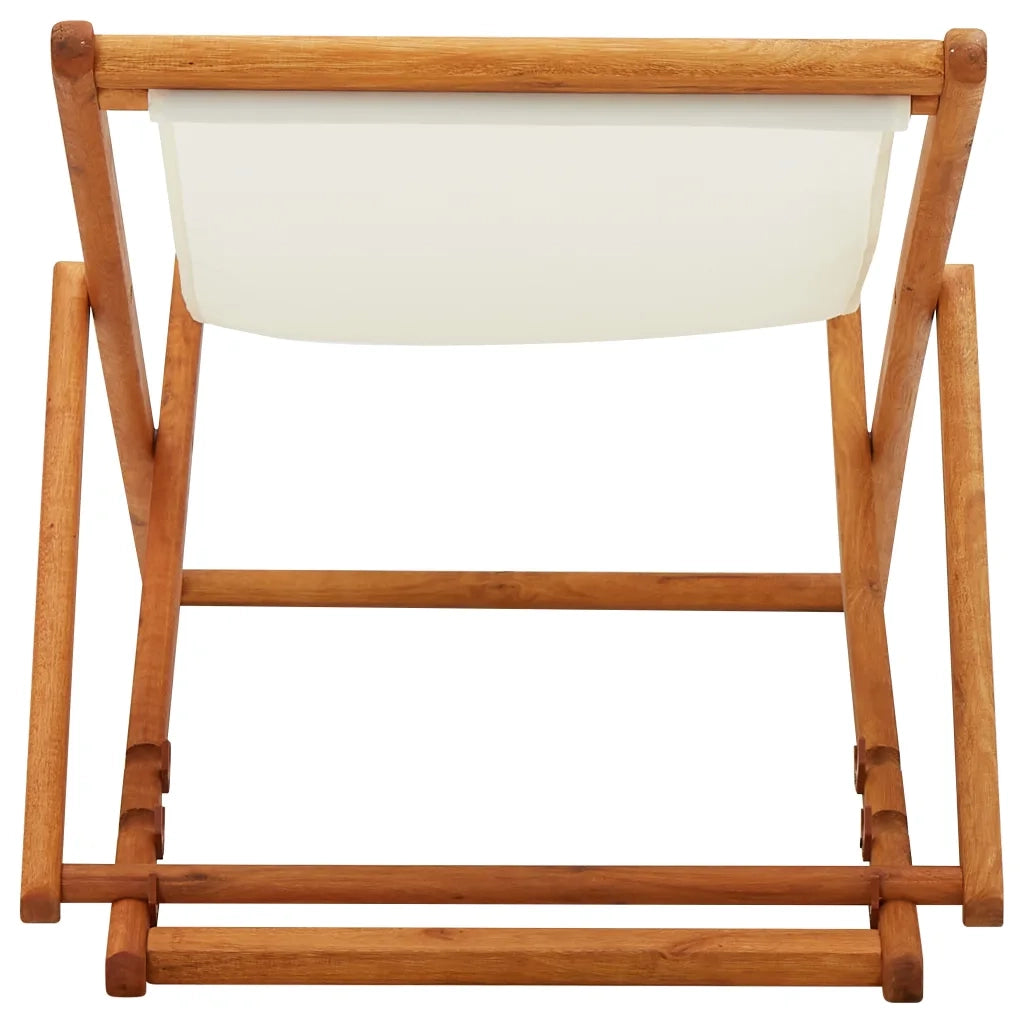 Sedia da Giardino | Sedia da Spiaggia Legno di Eucalipto e Tessuto Bianco Crema
