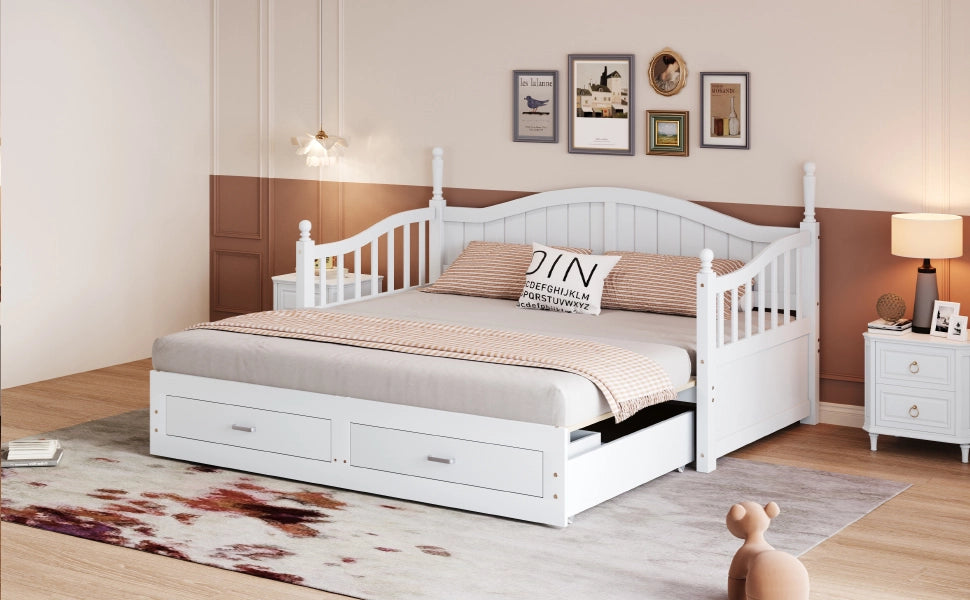 DESMIU Letto estraibile 90 × 190 cm 2 posti con 2 cassetti e schienale curvo, senza materasso, in legno, bianco