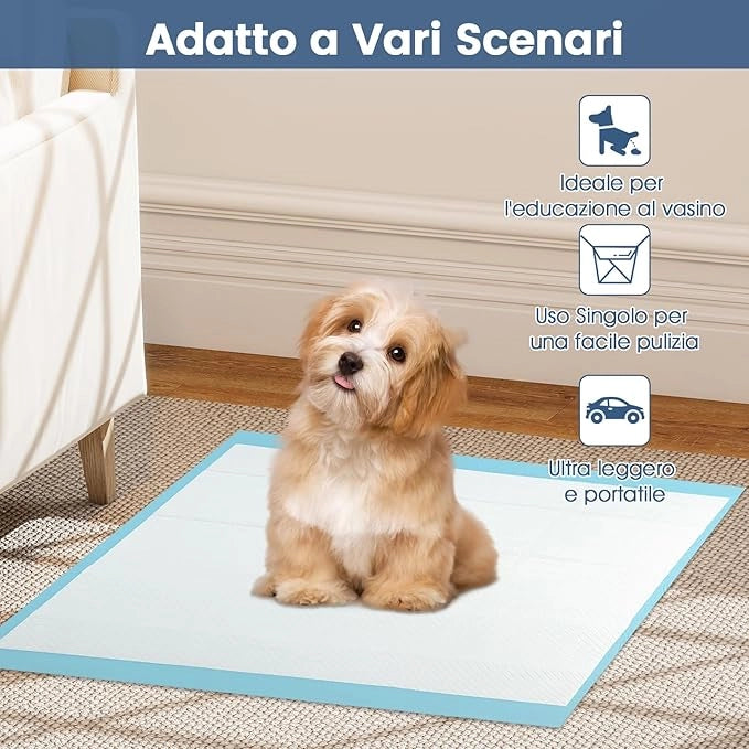 Tappetini Assorbenti per Cani, Tappetini da Interno ed Esterno per Animali Domestici a 6 Strati a Prova di Perdite, Asciugatura Rapida, Monouso per Urine, per Cagnolini (60 x 43 cm)