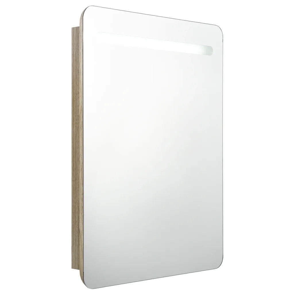 Armadietto Bagno con Specchio e LED-Mobile bagno con specchio Rovere 60x11x80 cm