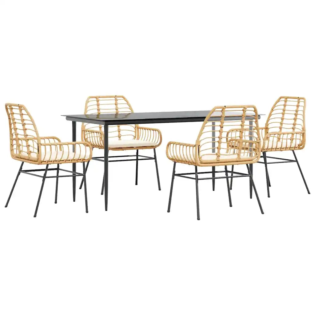 Set da Pranzo da Giardino 5pz | Set Salotto da Giardino con Cuscini Polyrattan Vetro