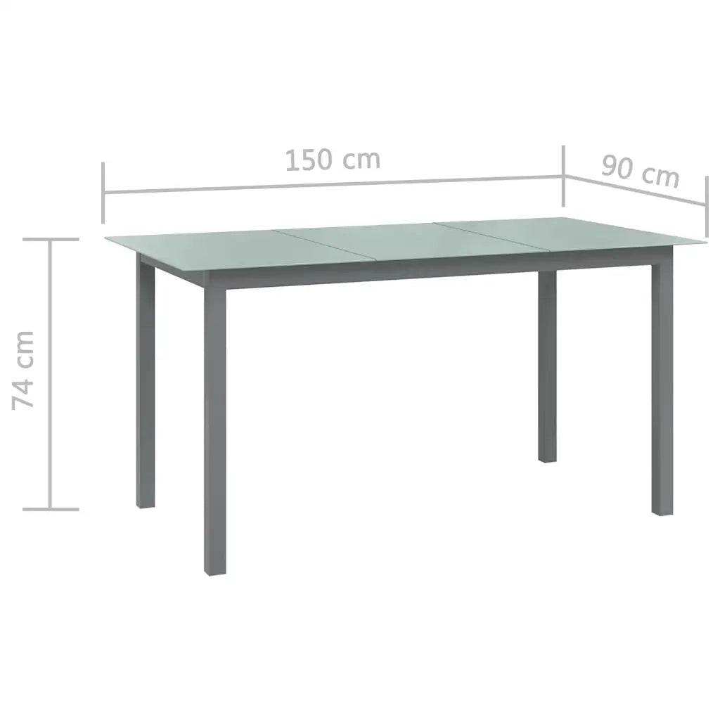 Tavolo da Giardino | Tavolino da esterno Grigio Chiaro 150x90x74cm Alluminio e Vetro