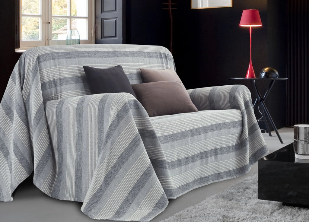 Telo Arredo Copridivano Multiuso Copritutto Cotone Modello Sharane Arredatutto - 2 Piazze - Grigio-Grigio