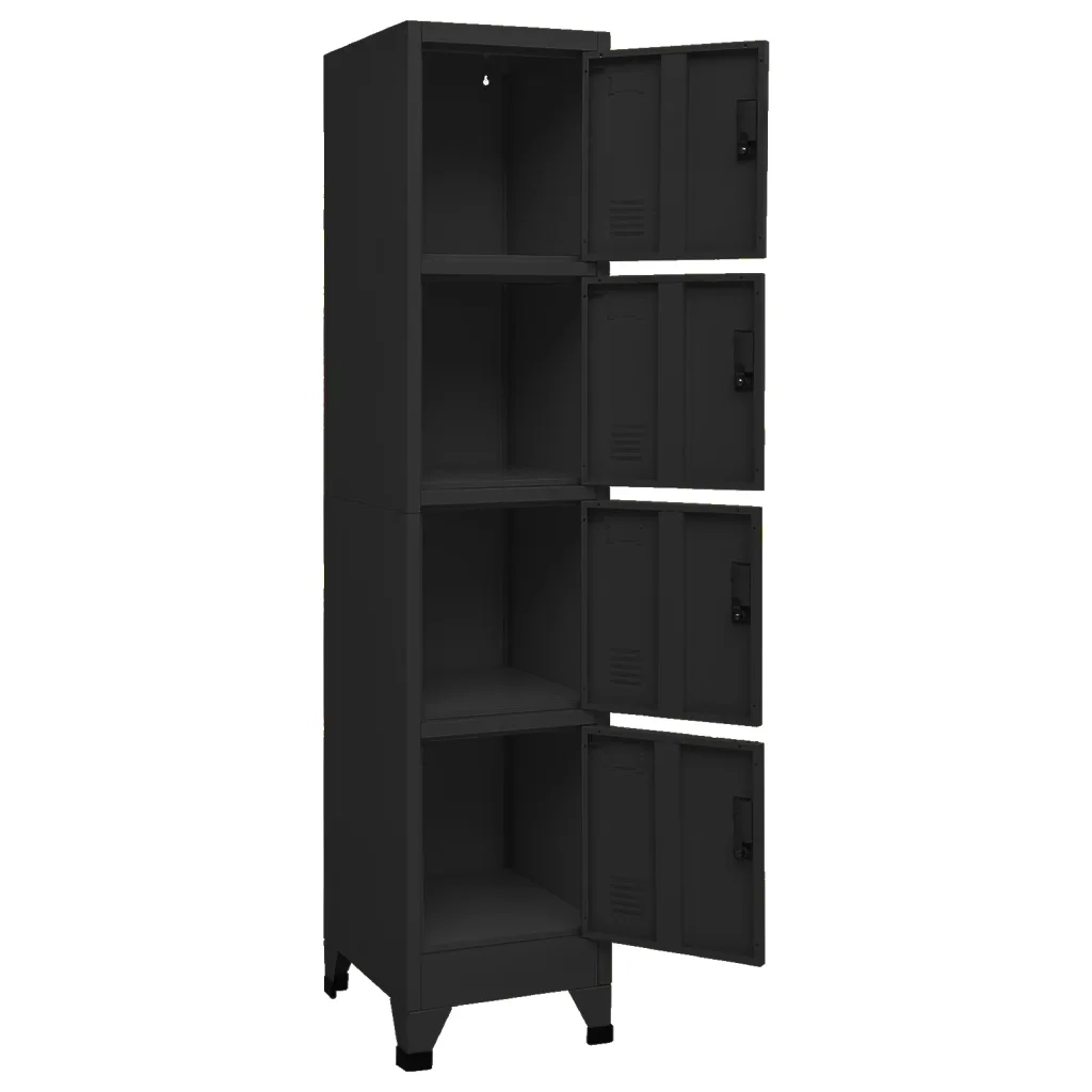 Armadietto moderno 38 x 45 x 180 cm con 4 ante chiudibili a chiave stile ufficio acciaio nero 02_0047000