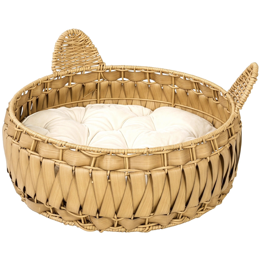 Letto per gatti in rattan con cuscino ¨C zephmum ¨C 50x50x25 cm marrone chiaro