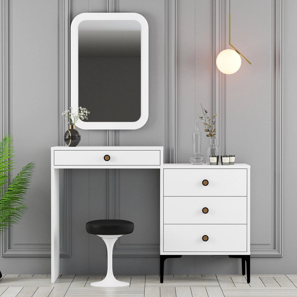 Mobile da Trucco Meltina, Toeletta Specchio Incluso, 124x40x85h cm Bianco