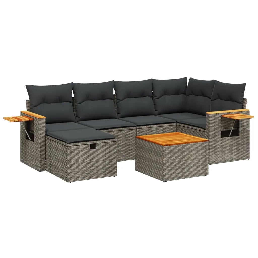 Set Divani da Giardino 7 pz con Cuscini Grigio in Polyrattan
