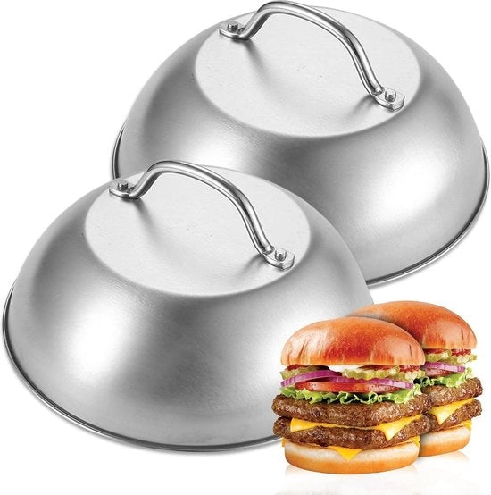 Burgerklokken con maniglie 225 cm 2 pezzi - cappa per hamburger in acciaio inossidabile - cloche per hamburger - cheeseburger - griglia - castello