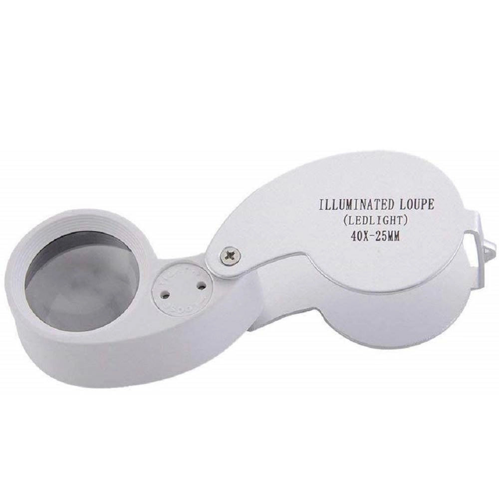 Trade Shop - Lente Ingrandimento Illuminata 40x-25mm A Led Da Tasca Precisione Pieghevole Metallo -