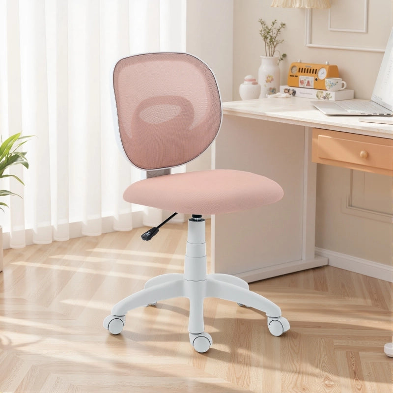 Sedia da ufficio ergonomica girevole con schienale in rete e seduta imbottita, altezza regolabile, in plastica rosa