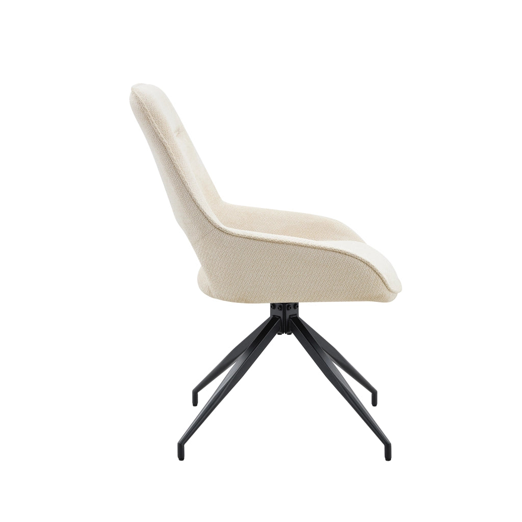 Sedia da pranzo girevole 360° con braccioli, tessuto e metallo, Beige Nero
