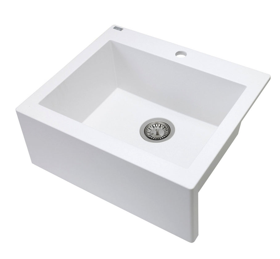 Lavello a vasca singola con grembiule – lavello ceramica 63×49 cm, sifone salvaspazio incluso