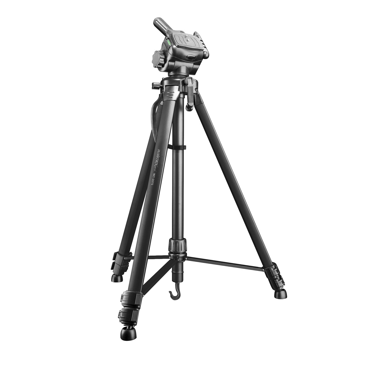 WT-3570 Cavalletto fotografico basic 168 cm nero, con testa a 3 vie e livella, Treppiede Stativo per foto video fotocamere DSLR DSLM action cam