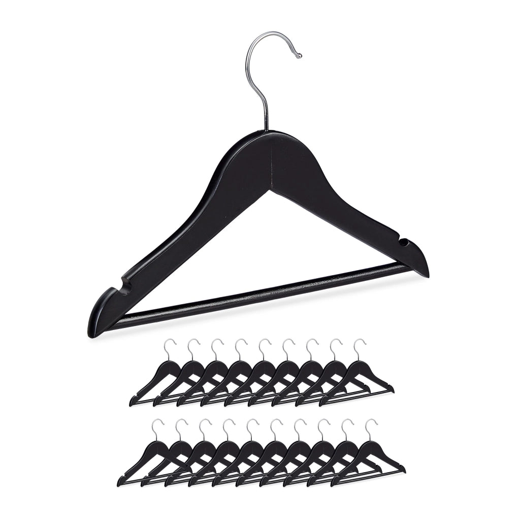 Set di 20 grucce in legno per vestiti di neonati e bambini traversa gancio girevole tacche metallo nero 20 13_0000759